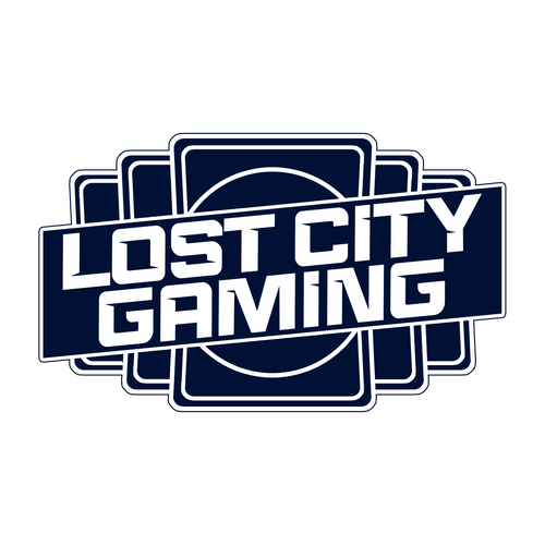 Lost City Gaming logo with blue and white design on a white background